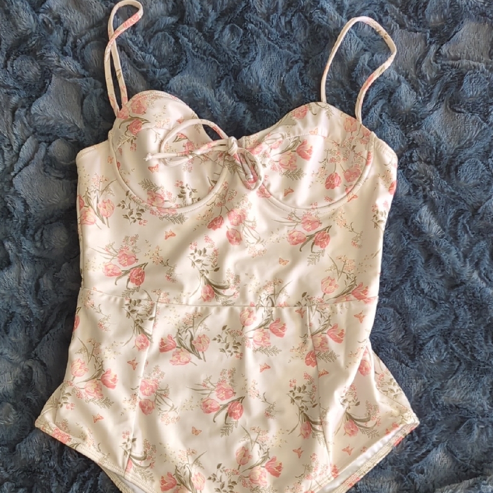 Reformation Pink and Cream Floral Swimsuit